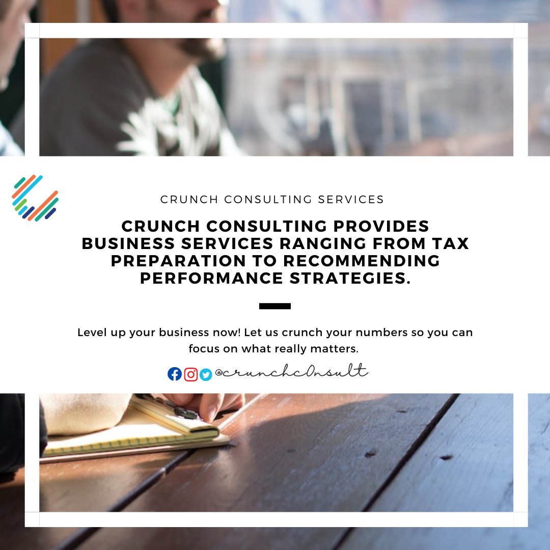crunchc0nsult's tweet image. Crunch Consulting provides expertise in accounting, finance, and tax preparation services.

Visit us through crunchconsult.com or contact +1 (888) 91-CRUNCH (912-7862)

#WeCrunchNumbers #CrunchConsulting #accounting #payroll #bookkeeping #tax