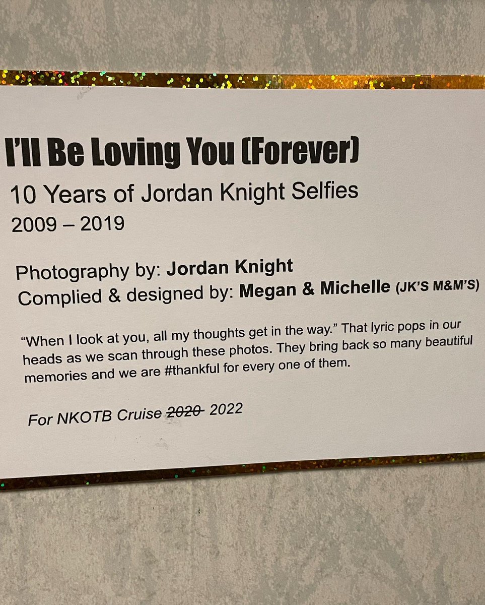Fan4Life143's tweet photo. Our #NKOTBCruise2022 cabin door ❤️
‘I’ll Be Loving You (Forever):
10 Years of Jordan Knight Selfies, 2009 - 2019’
Photography by: #JordanKnight
Complied & designed by: @Fan4Life143 & @MichelleMacumber
#NKOTBCruise
https://t.co/RuuVQ4bFhl https://t.co/m4FjXsYQJn