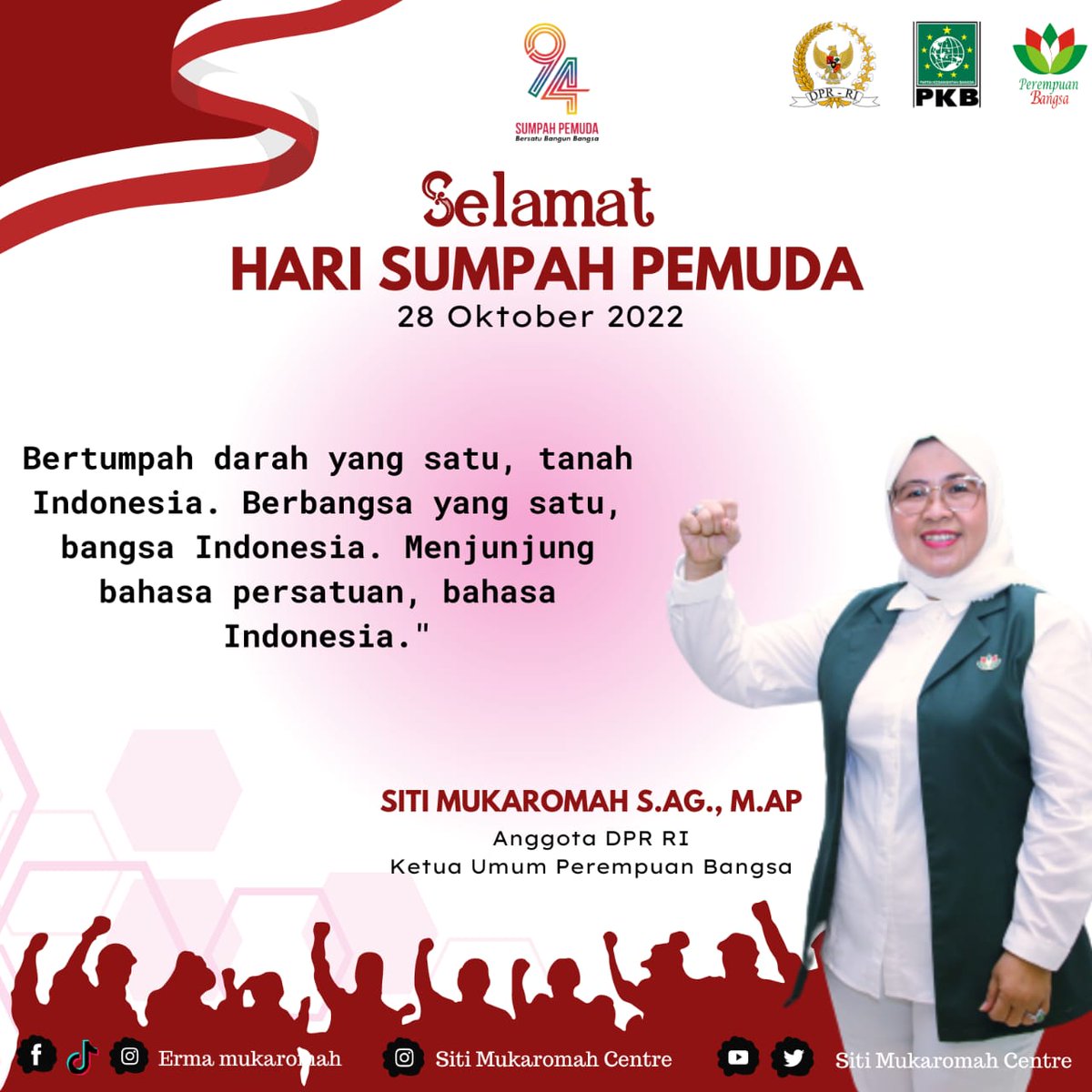 #HSP #sumpahpemuda #October #22october "Beri aku 10 Pemuda, niscaya akan kuguncangkan dunia"(Bung Karno). <a href="/cakimiNOW/">A Muhaimin Iskandar</a> <a href="/DPP_PKB/">DPP PKB</a> <a href="/FraksiPKB/">Fraksi PKB DPR RI</a> <a href="/EmHasanuddin/">M Hasanuddin Wahid</a> <a href="/hanifdhakiri/">MHD</a> <a href="/CucunA44/">cucun syamsurijal</a> <a href="/pkbjawatengah/">DPW PKB Jateng</a> <a href="/yusuf_ch/">M Yusuf Chudlory</a> <a href="/tommykurniawan7/">TOM KUR official</a> <a href="/heru_wido2/">Heru Widodo</a> <a href="/DPN_GEMASABA/">DPN GEMASABA</a>
