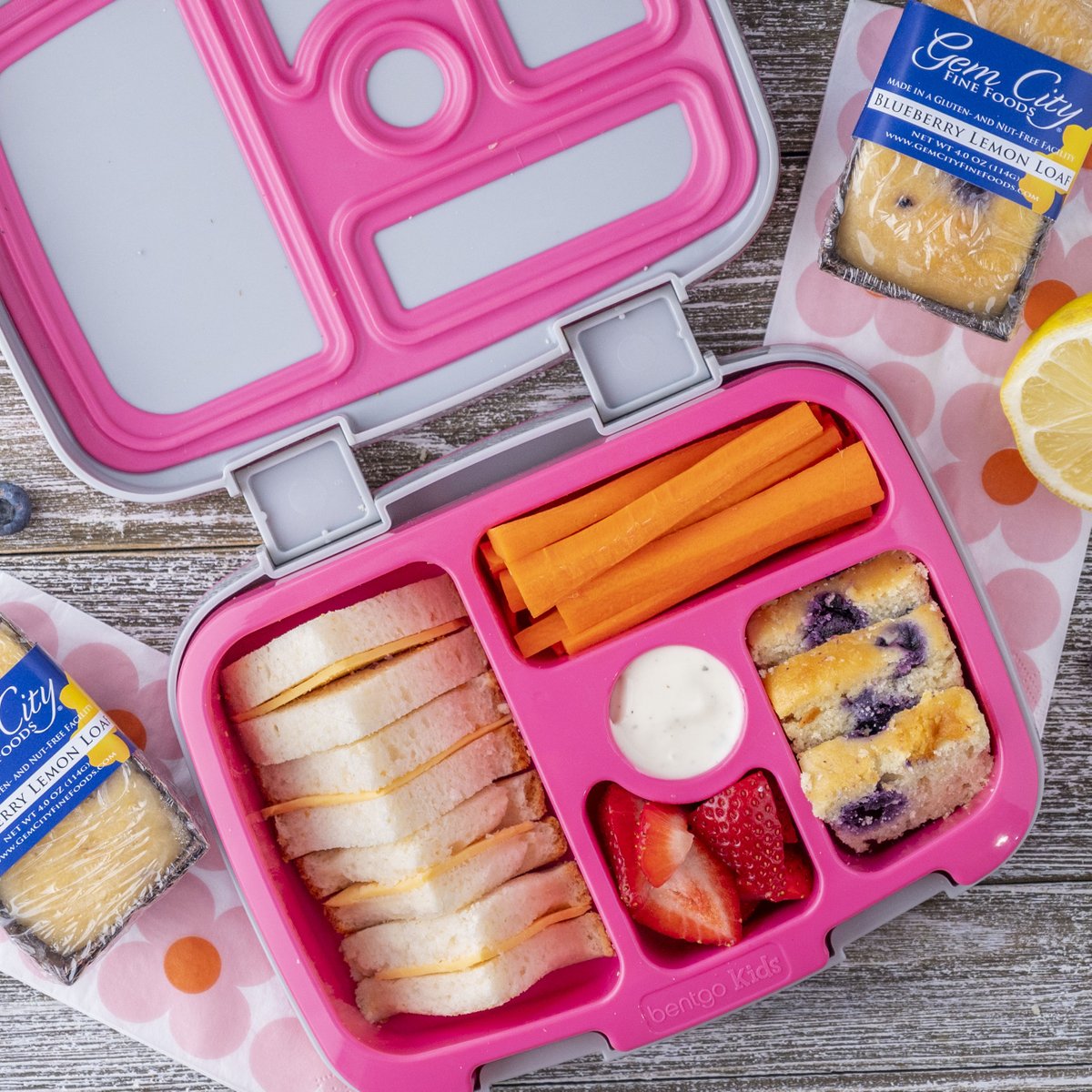 Packing your lunch? Here is some lunch time inspiration for you! Our Lemon Blueberry Loaf is the perfect bento box addition!