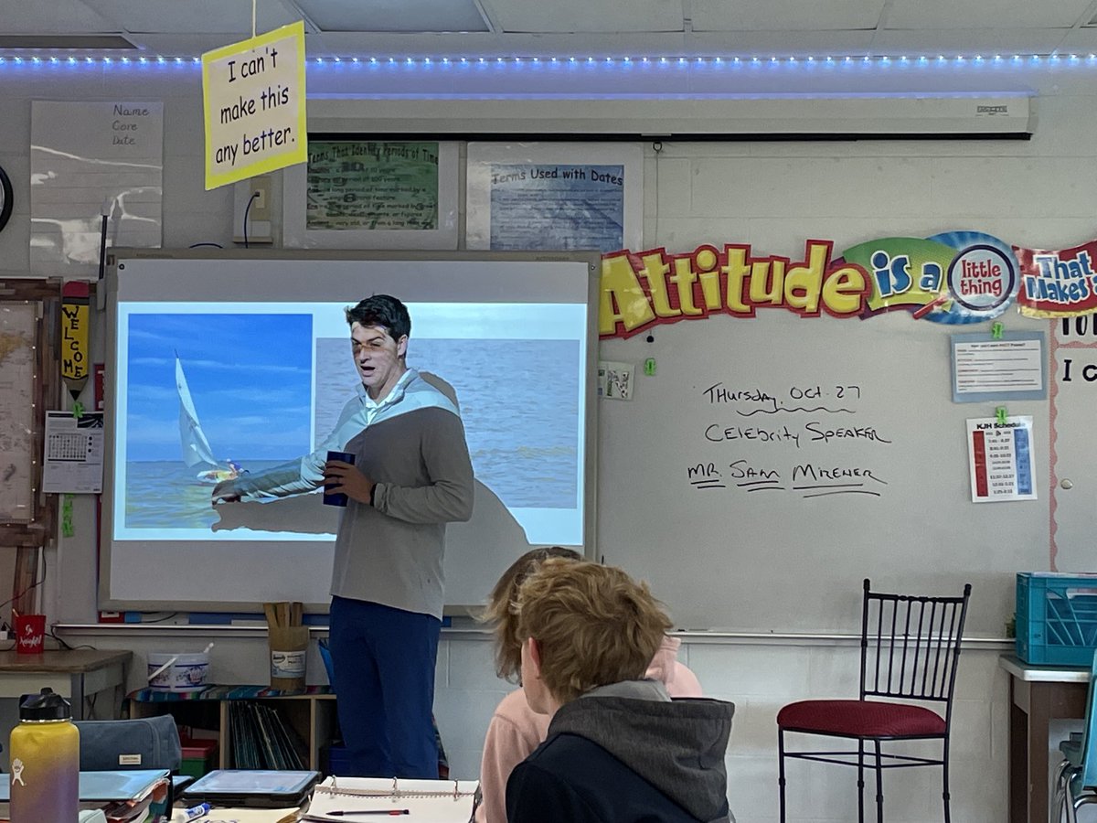 andy_olds's tweet photo. Celebrity Speaker in C &amp; L today ⁦@KJHKnights⁩ ⁦@Kings_Schools⁩ was our very own Mr. Mizener from ⁦@Kings_HS⁩! Coach “crushed it”!Sam tied in his passion of sailing in a way that was 100% relatable &amp; unforgettable.Easy to see why he’s one of top teachers at KHS! https://t.co/xlcXT6bACB