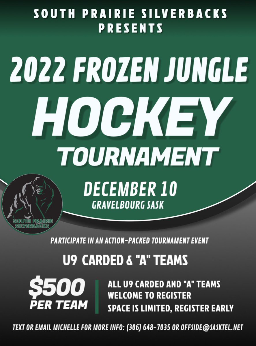 I am proud to launch the U9A version of my carded program!  The U11A Frozen Jungle is already full with a waiting list but we are looking for the best U9 teams to come down for an action packed day in Gravelbourg.  Can be carded or city “A” teams!  Retweets appreciated! DM me!