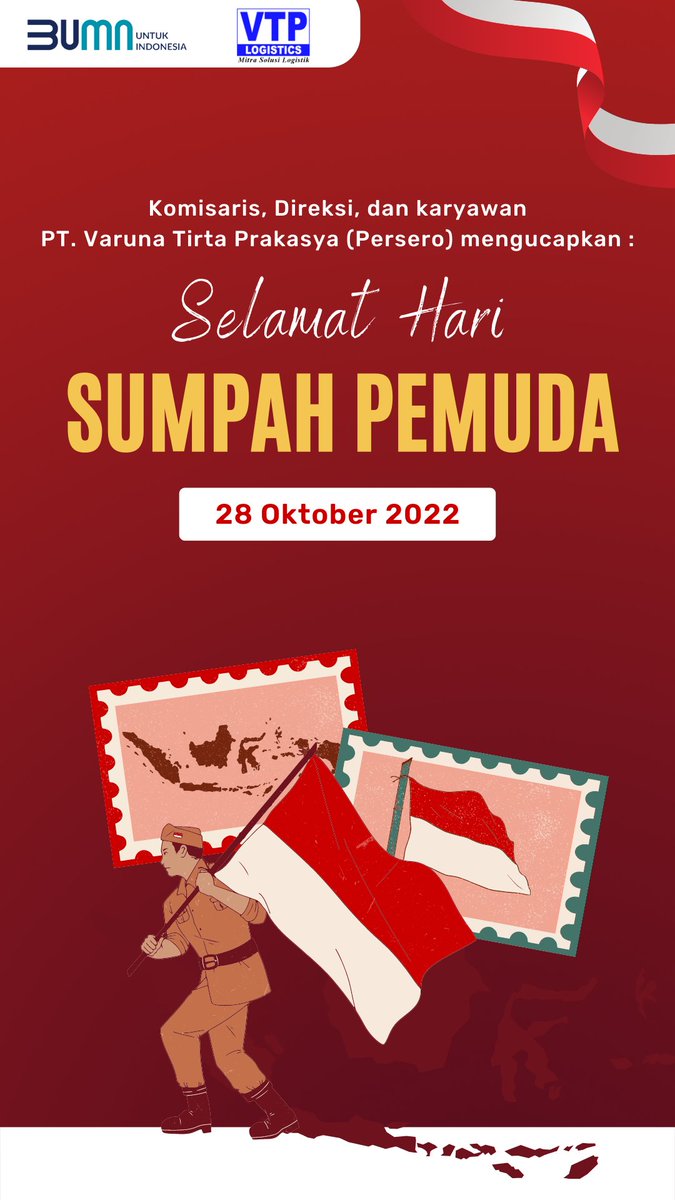 pt_vtp's tweet photo. Kemajuan suatu bangsa ada di genggaman para pemuda, Selamat Hari Sumpah Pemuda.

#sumpahpemuda
#bumnuntukindonesia
#vtplogistik https://t.co/ysiFWAWHVc