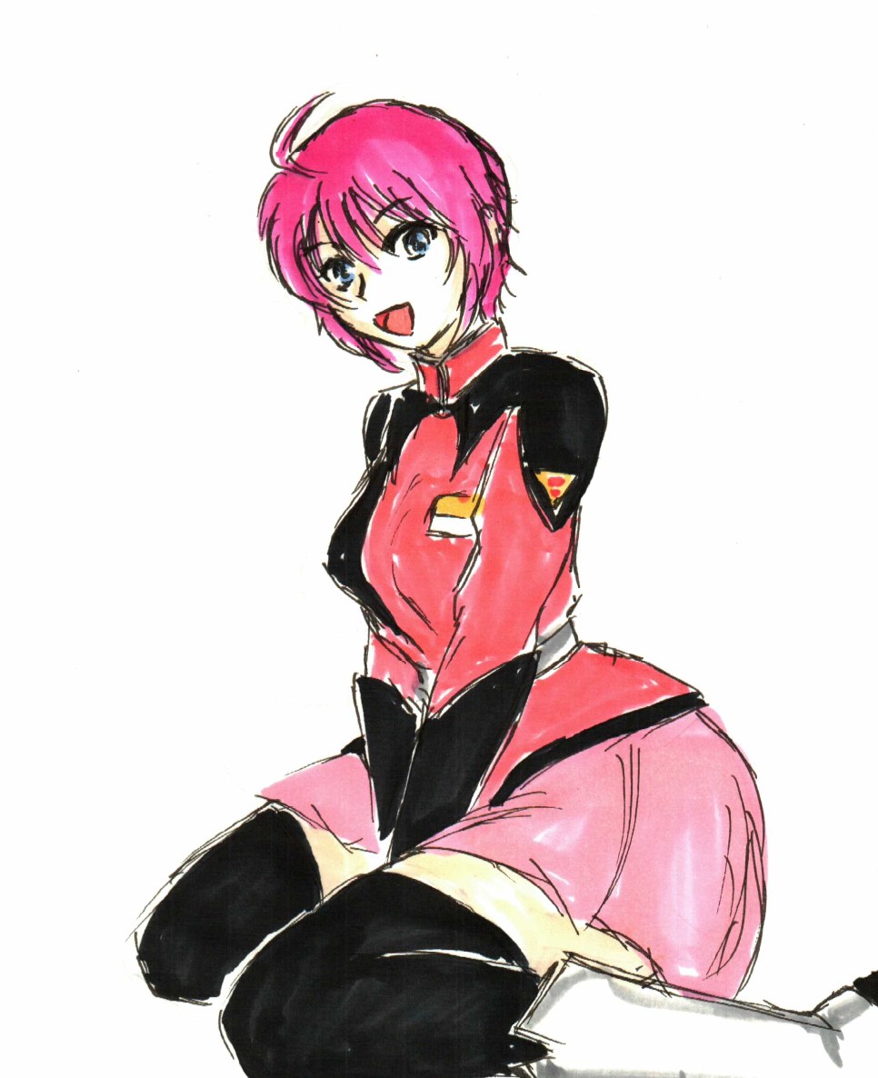 「出勤前に描いてたルナマリア。最初は顔だけ5分ドロで済まそうとしたけど、やはりニー」|沖庵のイラスト