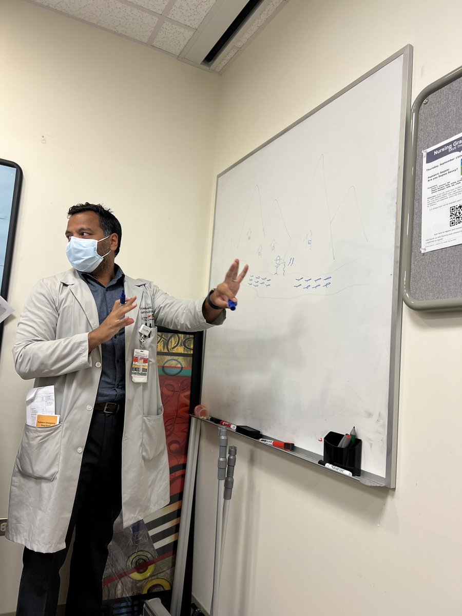 Our program director, <a href="/vhavalad/">Vinod Havalad</a>, teaching his famous village-fisherman analogy to explain SvO2!

#PedsICU