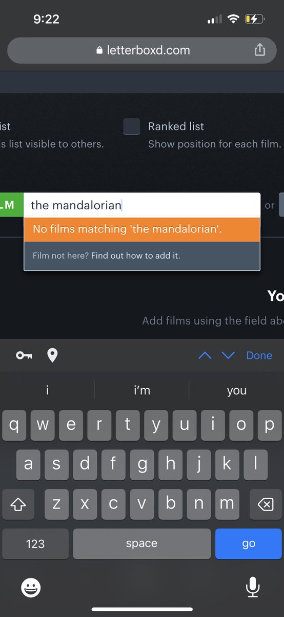 why is the mandalorian not coming up on letterboxd
