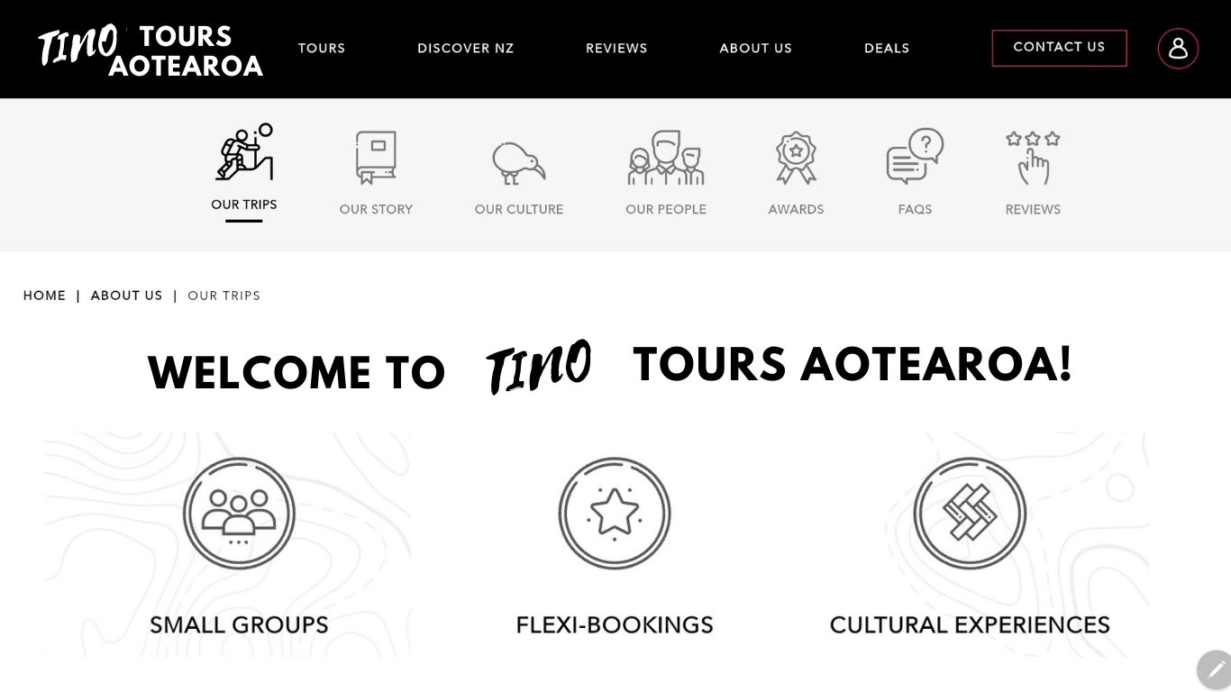 Website advertising Tino Tours Aotearoa