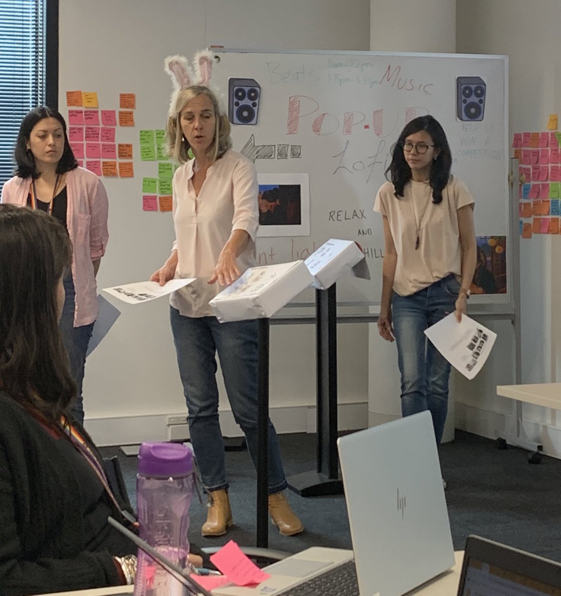 andypriestner's tweet image. Great prototype presentations here @monashunilib - really enjoyed the theatre of the water team (who took audience water away so ppl would feel like dehydrated library users) and the toilet team’s ‘Dunny Bunny’ (a digital mascot who appears when you report an issue) #uxtour