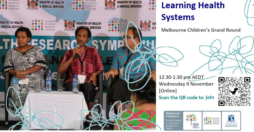 Join us for the Melbourne Children's Grand Round Seminar on Learning Health Systems featuring Dr @seyeabimbola 🗓️Wednesday 9 November [Online] ⏲️12:30-1:30 pm AEDT Join online: unimelb.zoom.us/j/86505866915?…