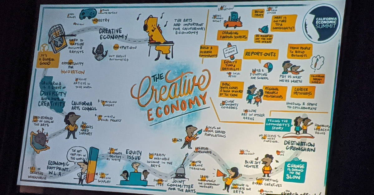 .@AshleyCVCF report out about Creative Economy work group & the $250B industry: 'Factoring the creative economic as a major economic driver is something we want to put in the middle of the room....The arts open us up to see each other and problems differently.'