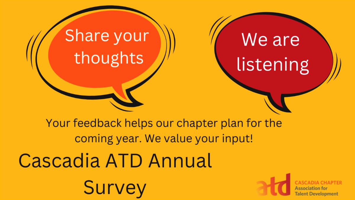 TDCascadia's tweet photo. ATD Cascadia Members:  We are evaluating the overall member experience. Log into your ATD Cascadia profile, https://t.co/o5j3EP0Pmx and share your thoughts by November 1st! By completing the survey &amp; leaving your name, you will be entered into a drawing for an Amazon Gift Card. https://t.co/sSBfjL9VCI