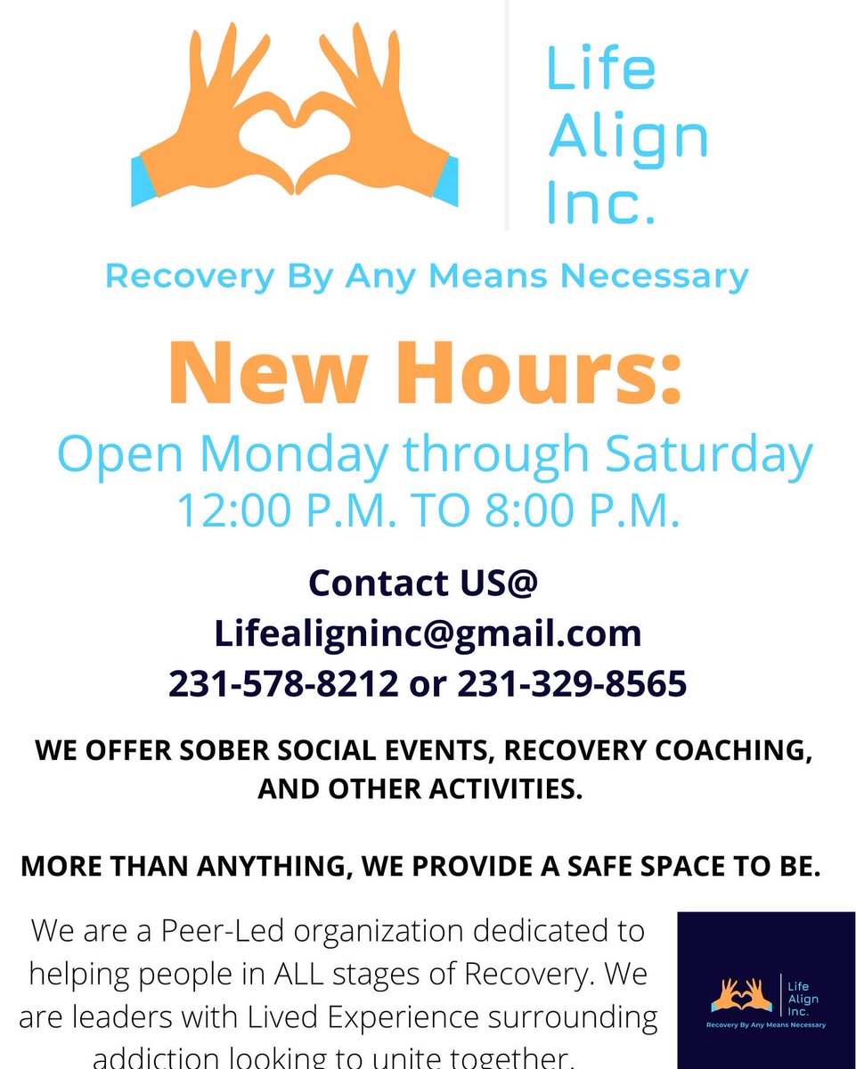 scharlow1's tweet photo. Life Align Inc. We are a non profit peer to peer recovery drop in center in Muskegon Heights, Mi 49444 https://t.co/4qZrzaBvZg