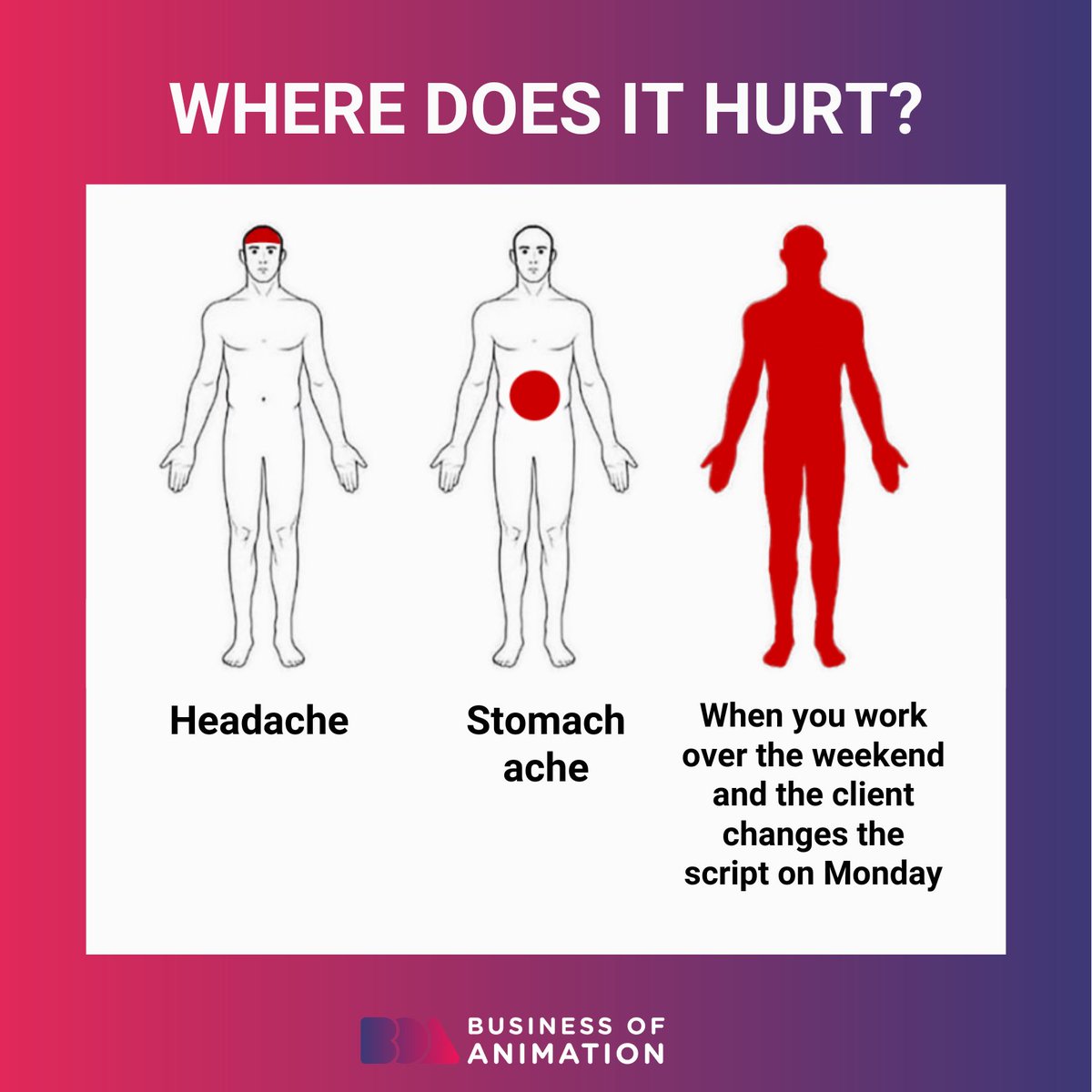 animationbiz's tweet photo. It hurts so bad! 😠😕😥

Want to Learn How to Get More Animation Clients? Sign up for our FREE Masterclass! Link in Bio.

#AnimationMeme #AnitomatorsMeme #AnimationHumor #AnimatorsHumor #HumorforAnimators #Animation #AnimationArt #BusinessOfAnimation #AnimatorSkills https://t.co/GK62gllU9J