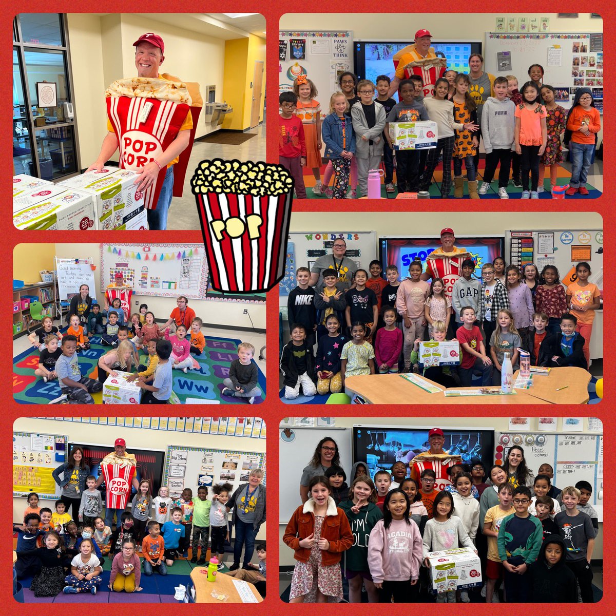 Caley Kids earned a school-wide PBIS “Stop, Drop, &amp; Pop” Celebration today! 🎉 Mr. Van Mater delivered🍿to each class while dressed as a tub of popcorn. Our students loved every minute! Keep being responsible, respectful, and safe, Cougars!🌟🐾 <a href="/UpperMerionSD/">Upper Merion Area School District</a> <a href="/Steve_Van_Mater/">Steven Van Mater</a>