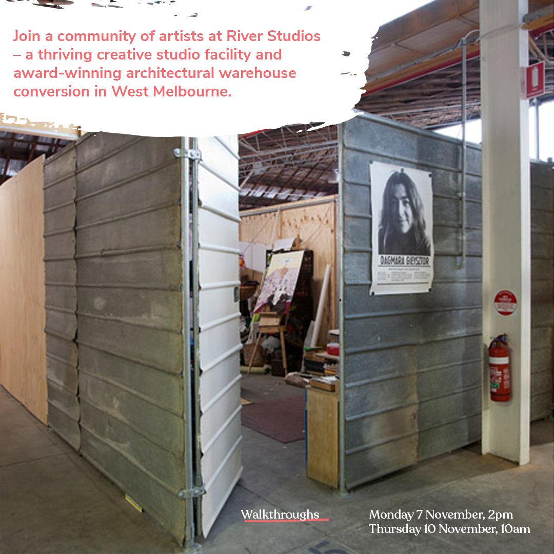 Creative Spaces (@creativespaces) on Twitter photo River Studios is an award-winning architectural warehouse conversion in West Melbourne. Managed by Creative Spaces program; it is a thriving studio facility for artists and other creatives. 
Studio 2.28 has become available on December 1. More details: bit.ly/CS_River228 River Studios is an award-winning architectural warehouse conversion in West Melbourne. Managed by Creative Spaces program; it is a thriving studio facility for artists and other creatives. 
Studio 2.28 has become available on December 1. More details: bit.ly/CS_River228