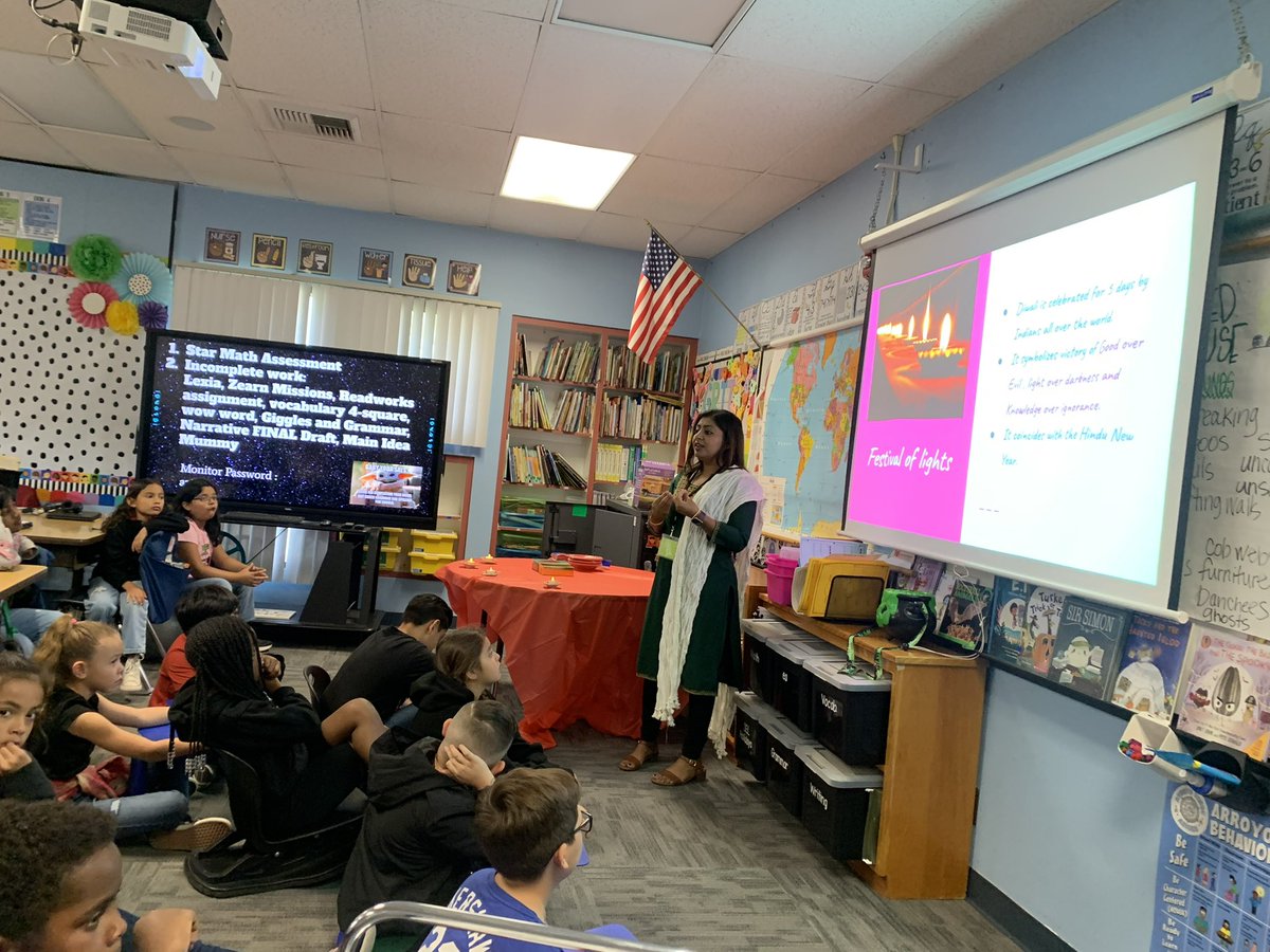 Diwali presentation given by a parent today in Mrs. Jessup’s third grade classroom. #thisisrusd #cultureeducation #arroyoaztecs