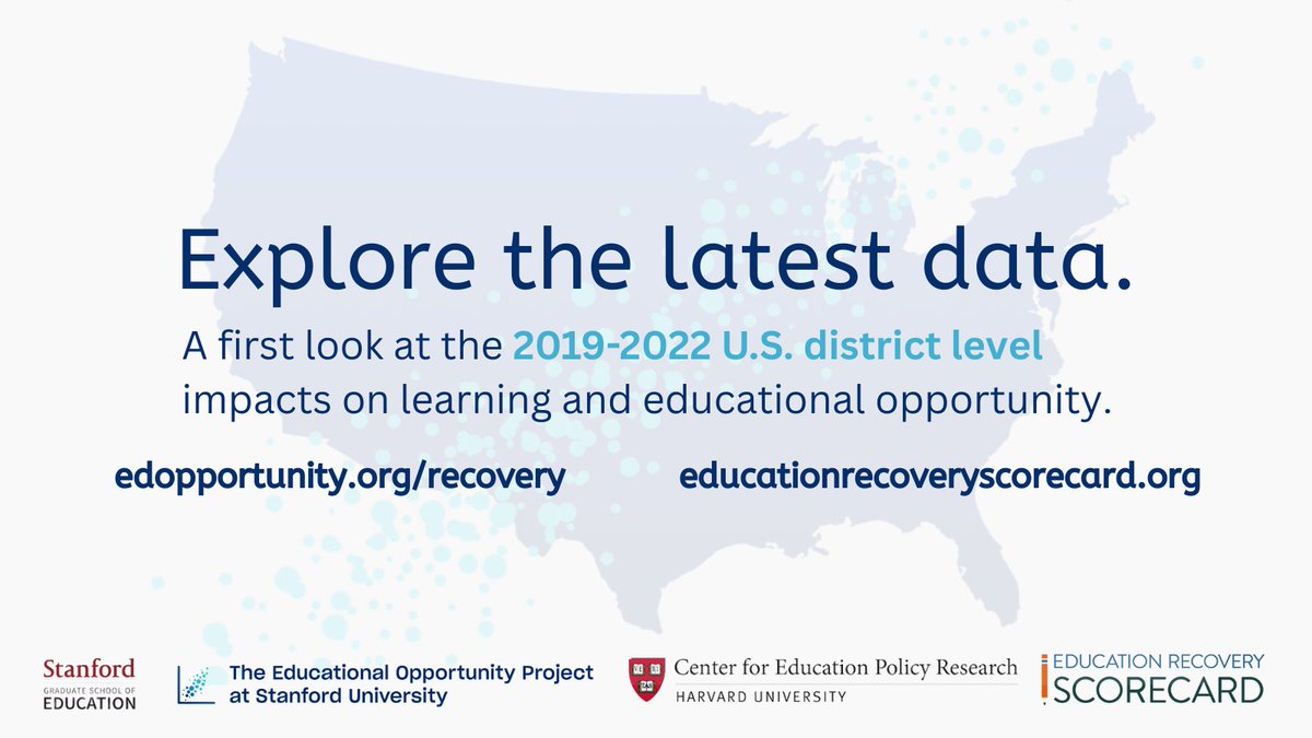 The Educational Opportunity Project @ Stanford (@seda_data) on Twitter photo NEW DATA LAUNCH: See the first district level view of changes in academic performance from 2019-2022, produced by researchers at <a href="/seda_data/">The Educational Opportunity Project @ Stanford</a> <a href="/StanfordEd/">Stanford Graduate School of Education</a> <a href="/NWEA/">NWEA</a> and <a href="/HarvardCEPR/">Harvard CEPR</a>. Explore data at edopportunity.org/recovery. Learn more at educationrecoveryscorecard.org. NEW DATA LAUNCH: See the first district level view of changes in academic performance from 2019-2022, produced by researchers at <a href="/seda_data/">The Educational Opportunity Project @ Stanford</a> <a href="/StanfordEd/">Stanford Graduate School of Education</a> <a href="/NWEA/">NWEA</a> and <a href="/HarvardCEPR/">Harvard CEPR</a>. Explore data at edopportunity.org/recovery. Learn more at educationrecoveryscorecard.org.