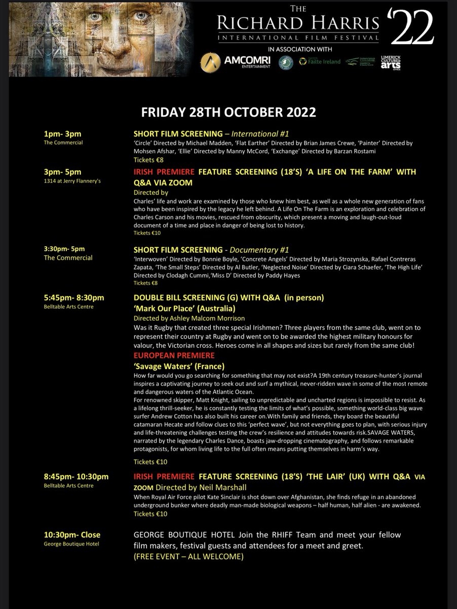 RHarrisFilmFest's tweet photo. Friday - Day 3 of #RHIFF22 and there’s so much to watch.. Today joining our stellar venues @jerryflannerys & @Rockyoshea is @BelltableLimk - tickets available at the door of all venues & you can book @BelltableLimk online here https://t.co/oMsUGdC2Zj 🍿 https://t.co/uqLaESqyqI