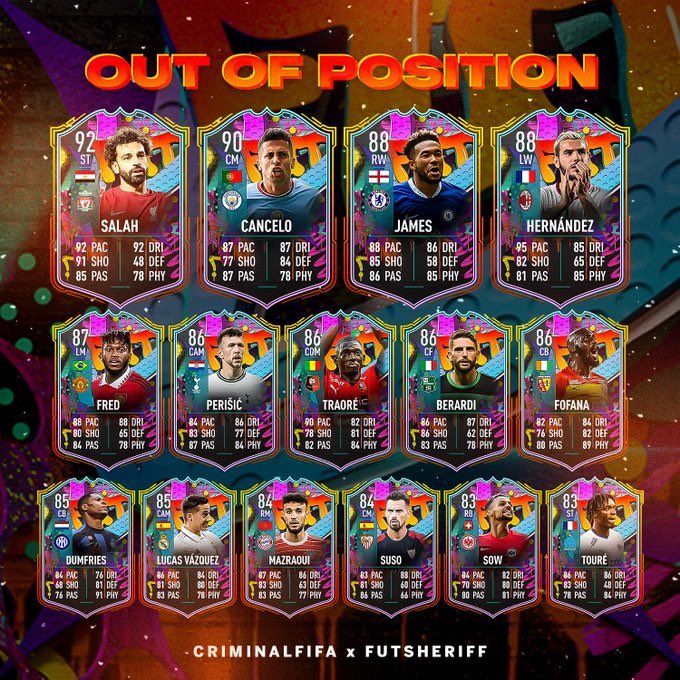 Fifa23Newz's tweet photo. 🚨Full OOP team

-Salah
-Cancelo
-Theo
-Reece James
-Perisic
-H.Traoré
-Berardi
-Fofana
-Dumfries
-Vazques
-Mazraoui
-Suso
-Sow
-Isaak
-Fred
#FIFA23 #fifa #fut #FUT #FUT23 #Leak https://t.co/CV8mFLZtMH