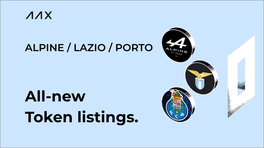 #ALPINE #LAZIO #PORTO to be listed on #AAX! 🪙 🗃️Trading pair：ALPINE/ USDT , LAZIO/ USDT, PORTO/ USDT ⏰Deposit and Withdrawal: 9am Oct.31, 2022 (UTC) ⏰Spot trading: 9 AM Nov.3, 2022 (UTC) ❤️‍🔥To know more in detail: bitly.ws/vUYu