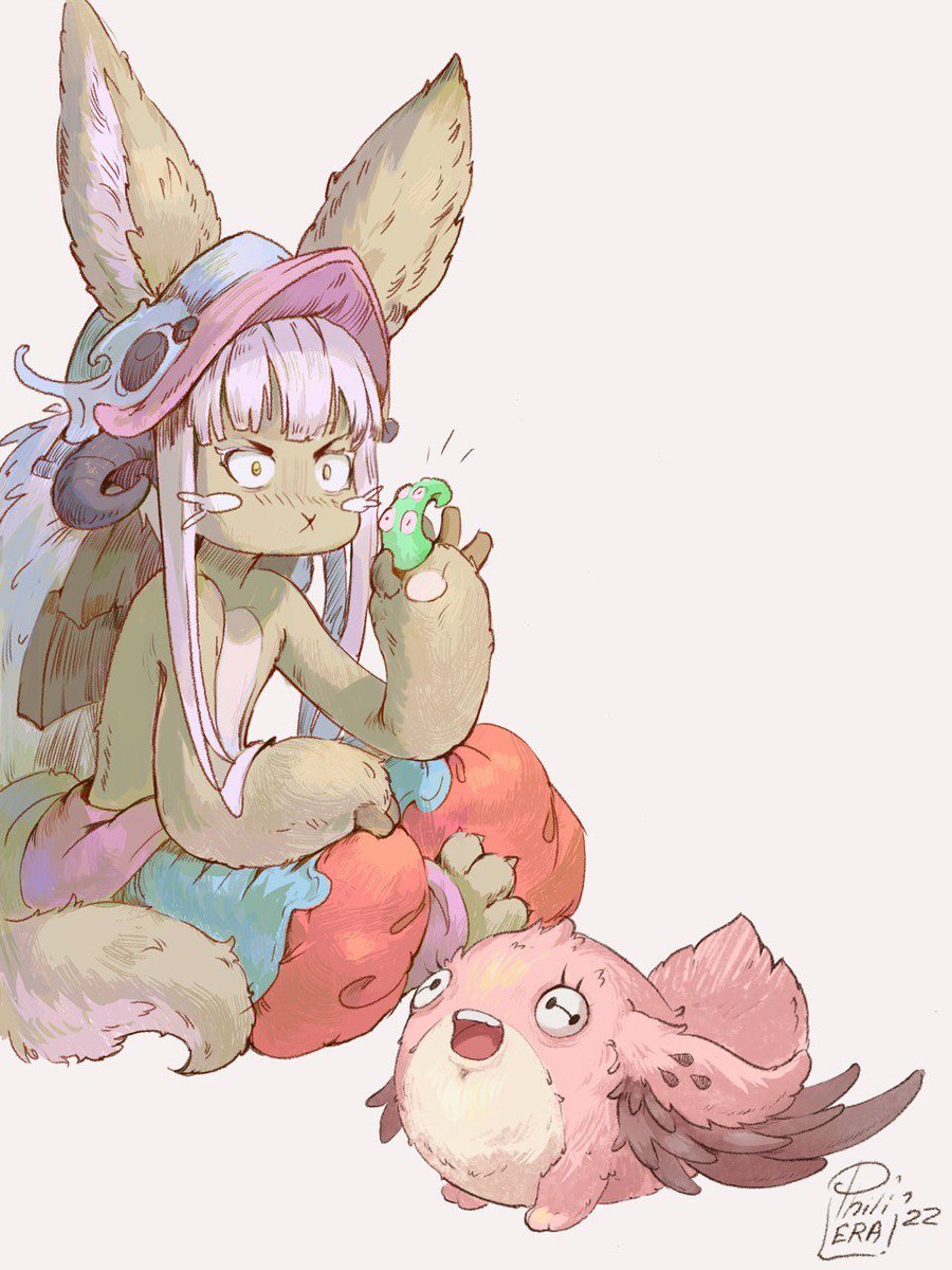 nanachi (made in abyss) 1other animal ears furry sitting tail white background signature  illustration images