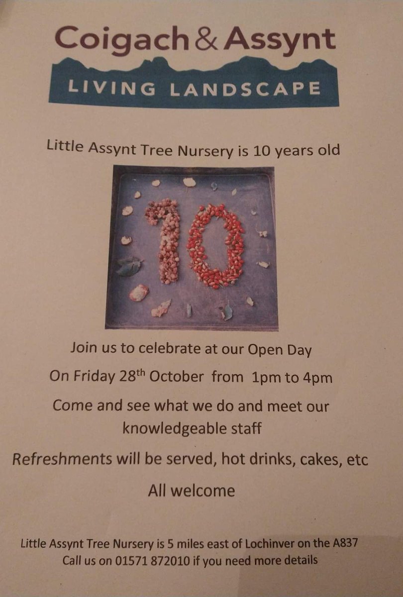 Little Assynt Tree Nursery 10 year anniversary.
28th October (TODAY!)
1pm - 4pm
#Coigach &amp; #Assynt Living Landscape.
#lochinver