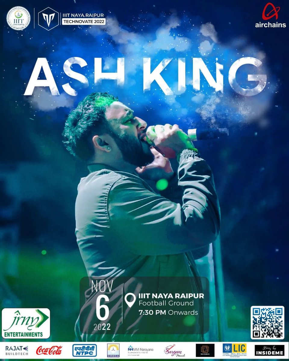 IIITNayaRaipur's tweet photo. A #renownedsinger who has shaped his relationship with music, is known for his spontaneous #Liveperformances which create a #mesmerizing atmosphere & get everyone excited to the rhythm. Presenting the one and only Ash King!
Coming live at #IIITNayaRaipur on the 6th of November!! https://t.co/U16vfwixau