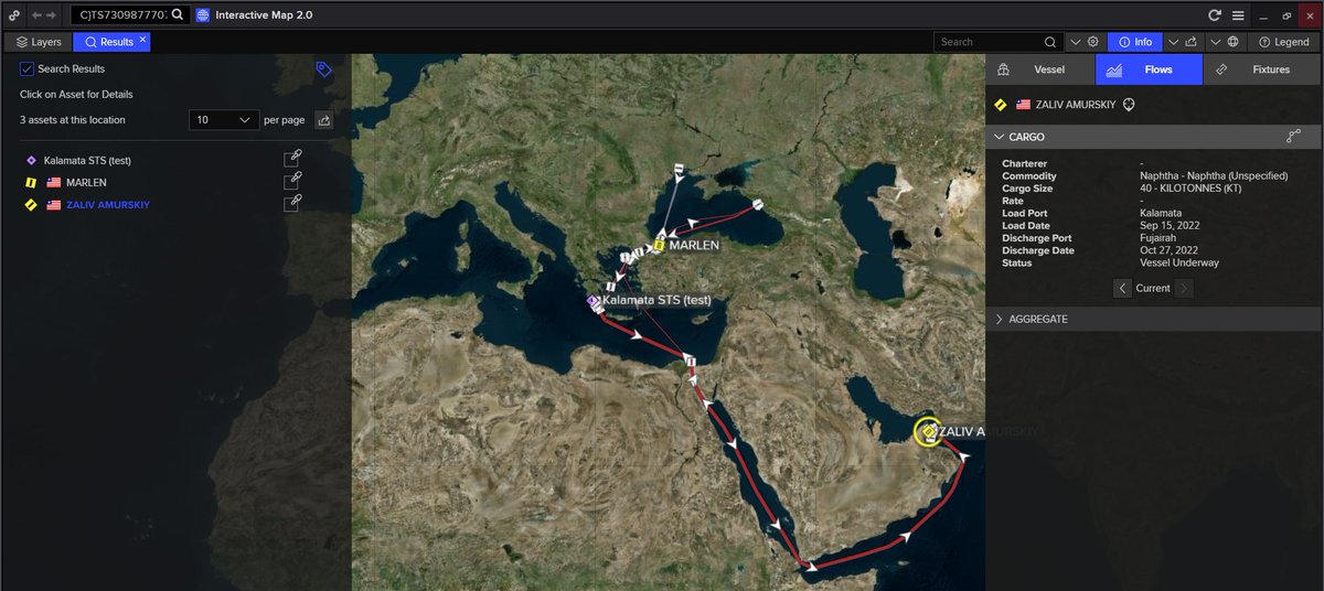 #Refinitiv #Oil Research is currently tracking an interesting Naphtha flow on board the Aframax ‘ZALIV AMURSKIY’, which partly loaded from Tuapse in #Russia and performed an STS load at Kalamata in #Greece from the vessel ‘MARLEN’, which also loaded Naphtha from Russia #OOTT