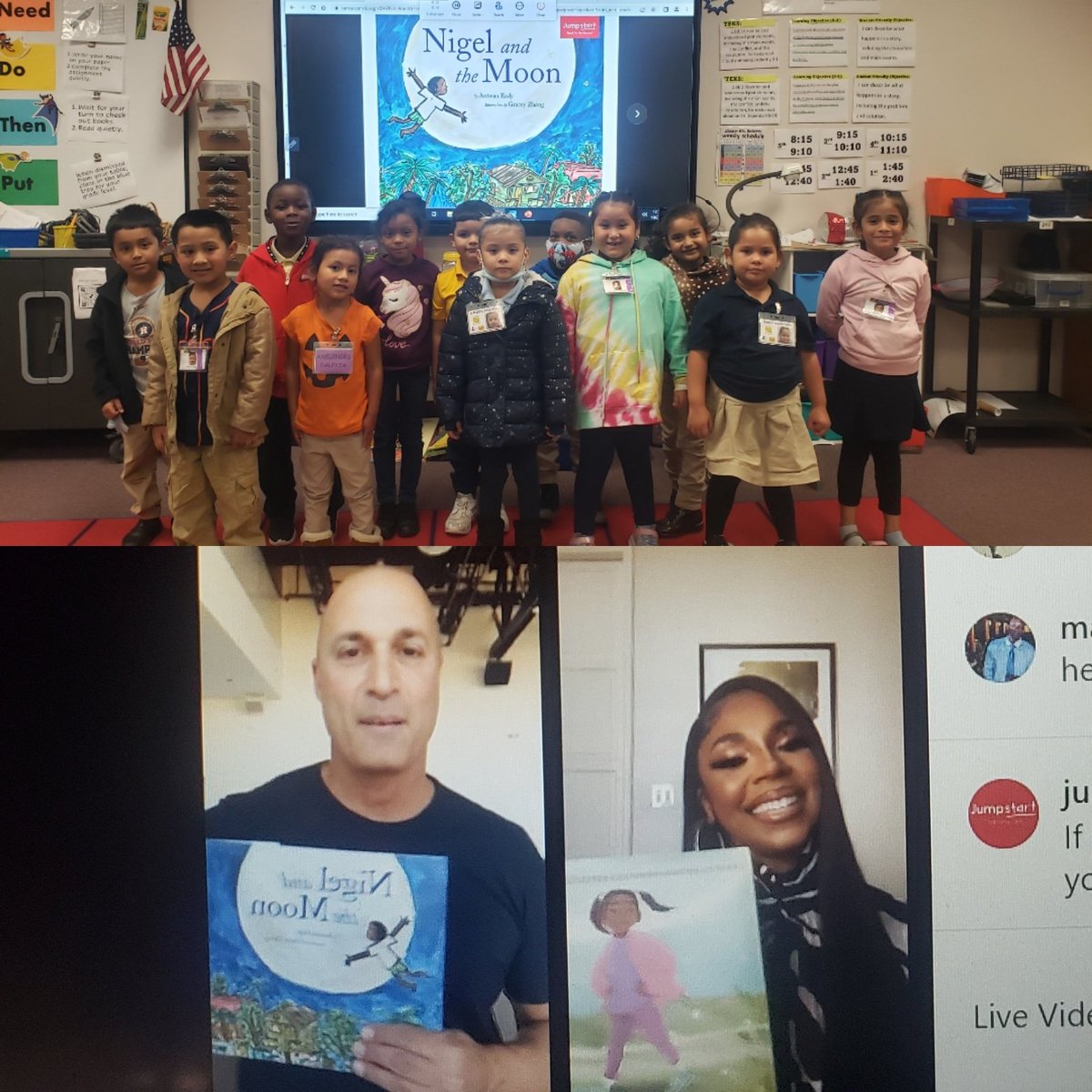 libraryofmarvel's tweet photo. Kinder class participated in Jumpstart for Young Children's Read for the Record reading of "Nigel and the Moon" by @antwan_eady Read aloud by Literacy Champions @NigelBarker
&amp; @ashanti #DreamBig
#MarvelsRead #tmesHISD #elementarylibrary #readfortherecord2022 #readfortherecord – https://t.co/NcWmVvEH9p