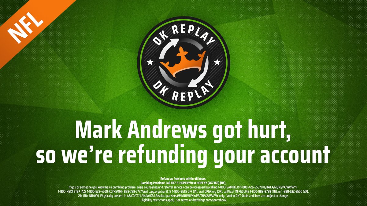 DKSports's tweet photo. 🚨 TNF REFUND INCOMING 🚨

We will be refunding all losing Mark Andrews player props and SGPs where Andrews is the only losing selection.

Online bets only. Bets credited within 48 hours and refunded in free bets. https://t.co/OtUELoHCby