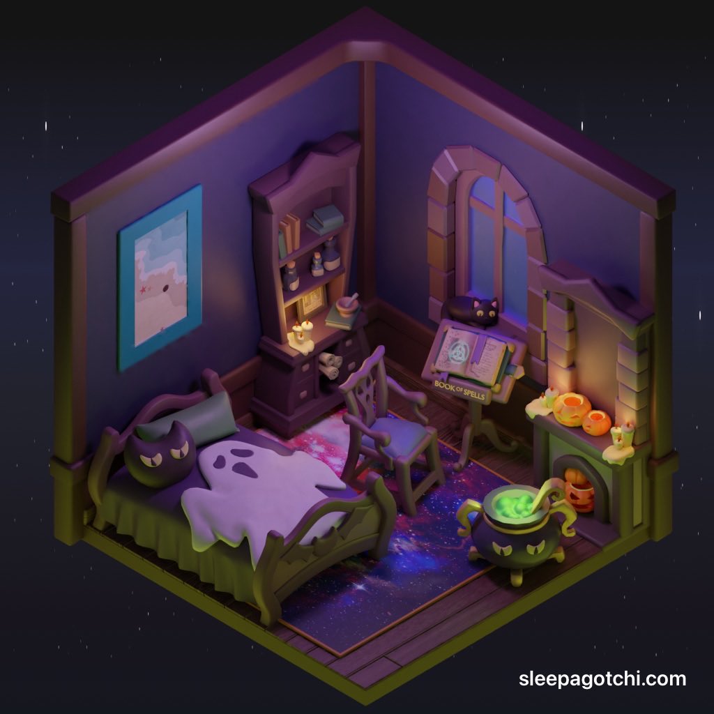 rubinpatrick_'s tweet photo. Excited to share my MetaRoom in @Sleepagotchi, a Web3 iOS app that gives out free NFTs every morning for a good night’s sleep. It contains:
🛏 Haunted Bed
🖼 Kauai Poster
💤 Galaxy Rug

 You should try it out!💜 https://t.co/EIKIGNGfNO