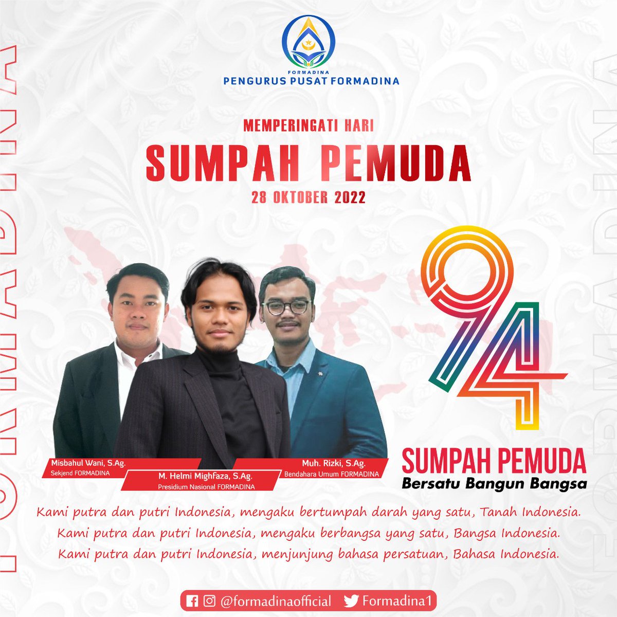 Formadina1's tweet photo. Selamat memperingati 𝗛𝗔𝗥𝗜 𝗦𝗨𝗠𝗣𝗔𝗛 𝗣𝗘𝗠𝗨𝗗𝗔 2022

28 Oktober 2022

#harisumpahpemuda #formadinabergegas #formadinapusat #ushuluddinunggul #ushuluddinindonesia https://t.co/GhzIKFzbAJ