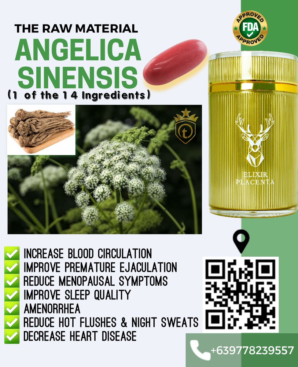 ElixirPlacenta's tweet photo. Angelica Sinensis - One of the 14 Powerful Raw Ingredients of Elixir Placenta.
To know more about the product watch the short video with Dr. Francis Decangchon https://t.co/HGoLoqpEY5
#elixirplacenta #angelicasinensis #sinensis https://t.co/lK2bPcUYPm