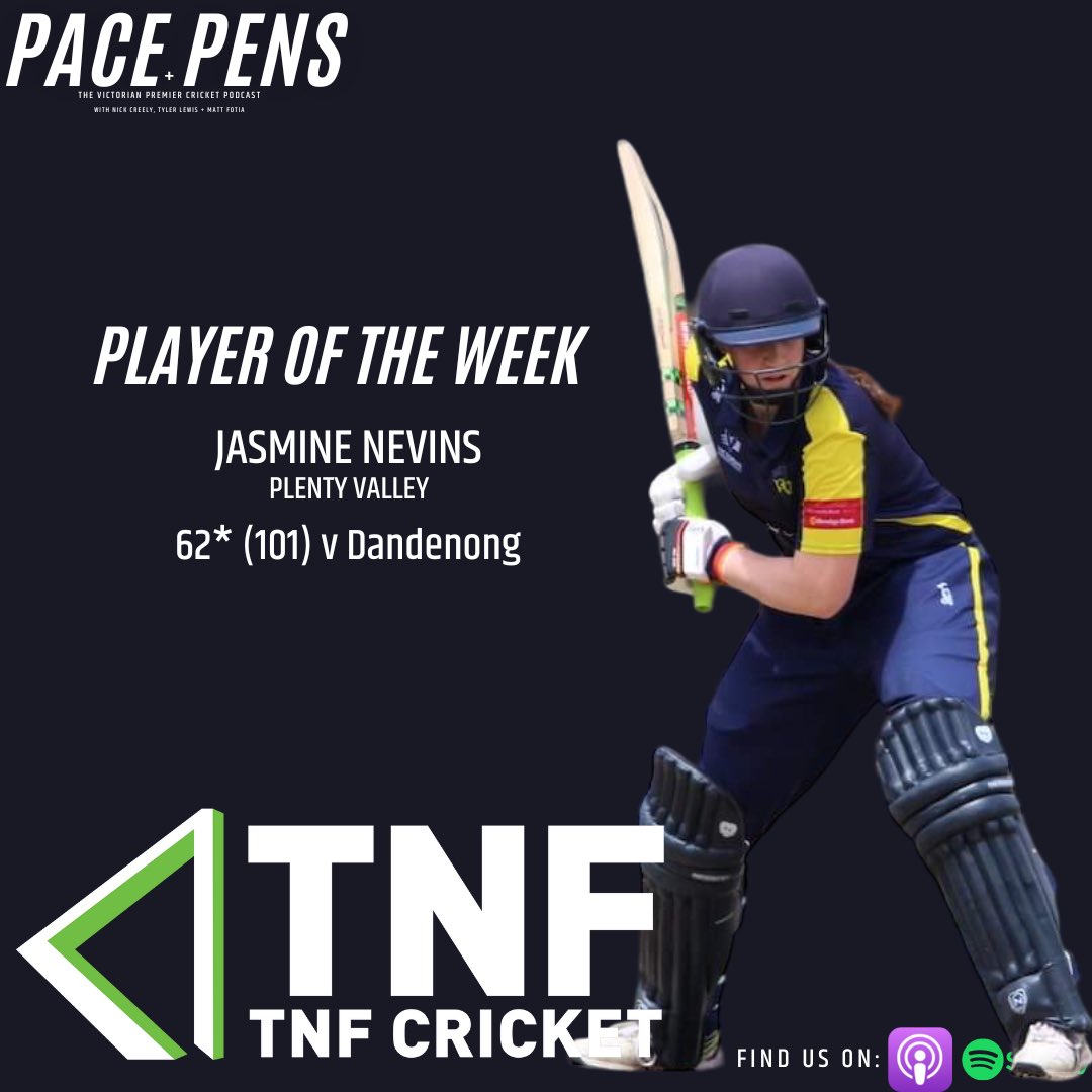 Jasmine Nevins is the first 2022/23 @tnfcricket Player of the Week for her unbeaten 62 for <a href="/PVCCBats/">Plenty Valley CC</a> on Sunday. She earns a $50 (🍍🤯) voucher to spend at TNF! #BatNation