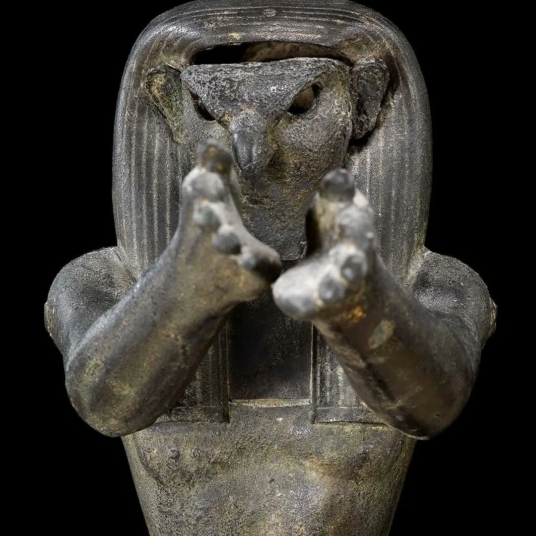 museums_org's tweet photo. This statue represents Horus in a hybrid form - a falcon-headed man - and was probably part of a scene that included three figures: Horus and Thot on either side of the king, pouring a purifying offering over him. 
#nft #culture #history #nftcollector #world #worldhistory #NFT https://t.co/QZwGOysnB5