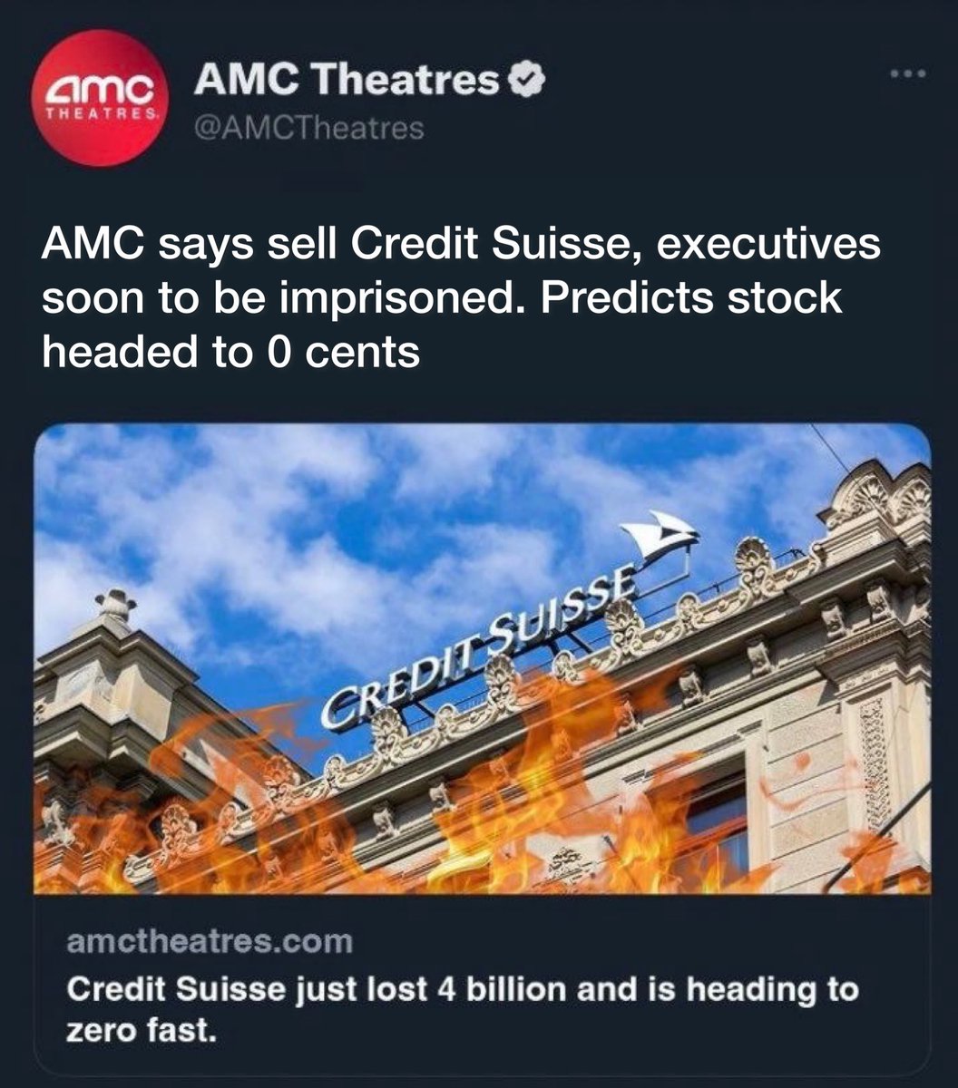 WallStreetApes's tweet photo. 🚨 BREAKING 🚨  $AMC has issued an update on todays #CreditSuisse pathetic attempt to again break the law with short &amp; distort. #AMC $APE #APE https://t.co/TRC0btngsB