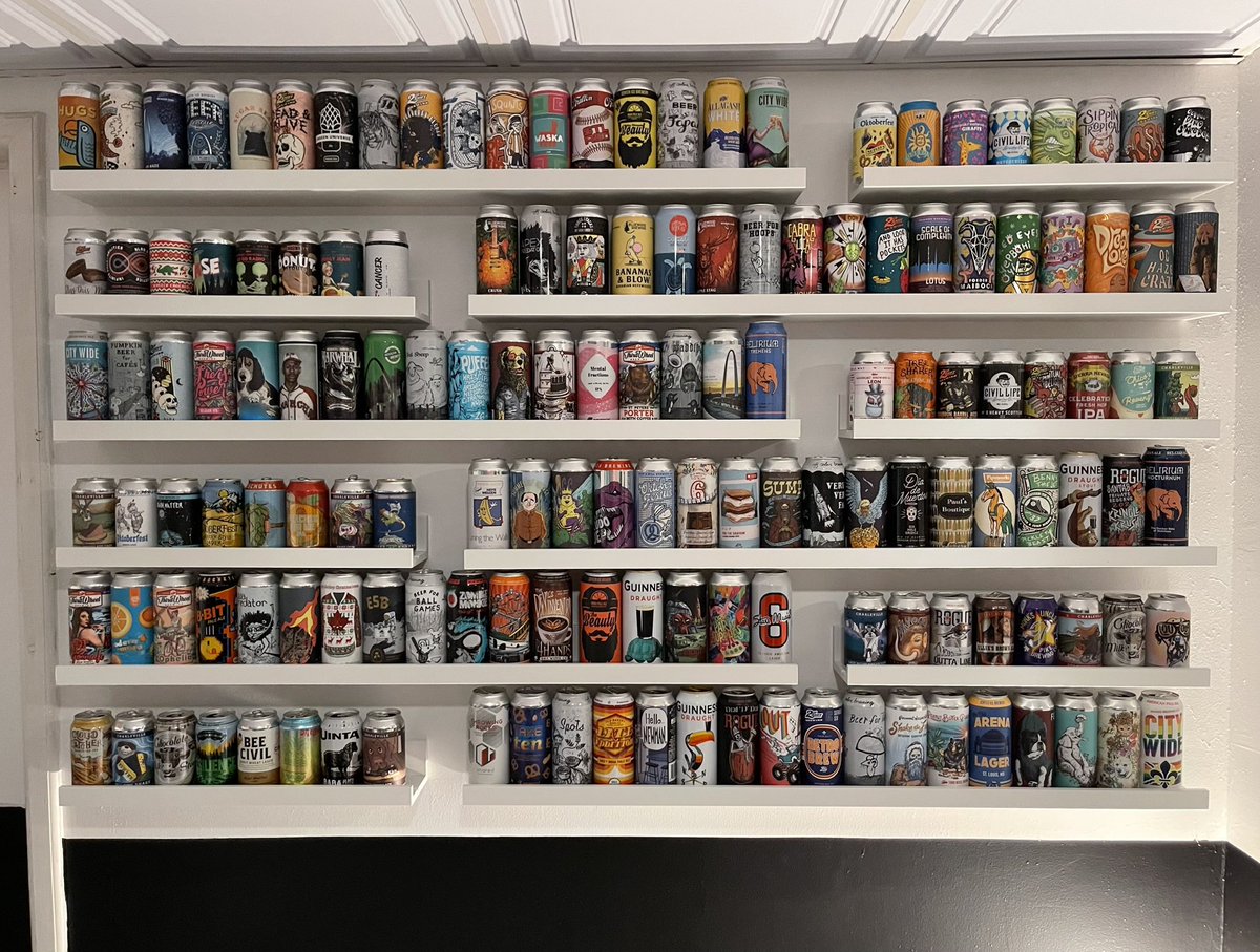 Ever since I can remember I’ve wanted a beer can wall. Finally bought the shelves and made one.