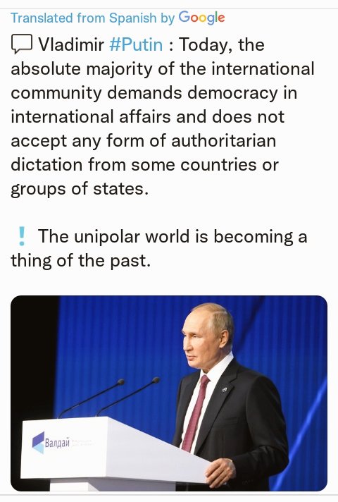 Interesting address that Putin gave at Valdai Club. He claims the majority of the 'international community demands democracy in international affairs & doesn't accept authoritarian dictates from some countries' etc. You DO KNOW that this 'democracy' doesn't include you or me? 🤣