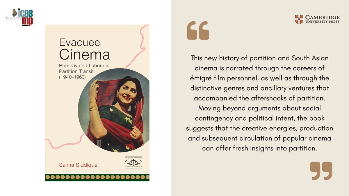 ICAS:MP (@icas_mp) on Twitter photo We are proud to present the next publication in the ICAS:MP- <a href="/CambridgeUP/">Cambridge University Press</a> series. 
'Evacuee #Cinema: #Bombay and #Lahore in #Partition Transit, 1940–1960' by <a href="/Shesmercury/">Salma Siddique</a> (<a href="/HumboldtUni/">Humboldt-Universität zu Berlin</a>) studies the entangled histories of #Indian & #Pakistani cinema. 
🔗bit.ly/3TvYG7D We are proud to present the next publication in the ICAS:MP- <a href="/CambridgeUP/">Cambridge University Press</a> series. 
'Evacuee #Cinema: #Bombay and #Lahore in #Partition Transit, 1940–1960' by <a href="/Shesmercury/">Salma Siddique</a> (<a href="/HumboldtUni/">Humboldt-Universität zu Berlin</a>) studies the entangled histories of #Indian & #Pakistani cinema. 
🔗bit.ly/3TvYG7D
