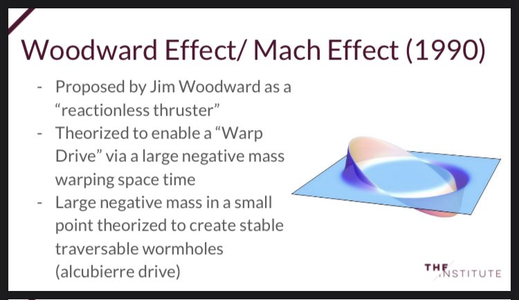 SociableBarely's tweet photo. Looks like the pentagon and DIA was researching James Woodward’s Mach Effect for faster than light travel in 2010?

Like always, physics community deems the effect fringe afaik…

AATIP Docs had a whole section on it. https://t.co/33eZ9fwnH0