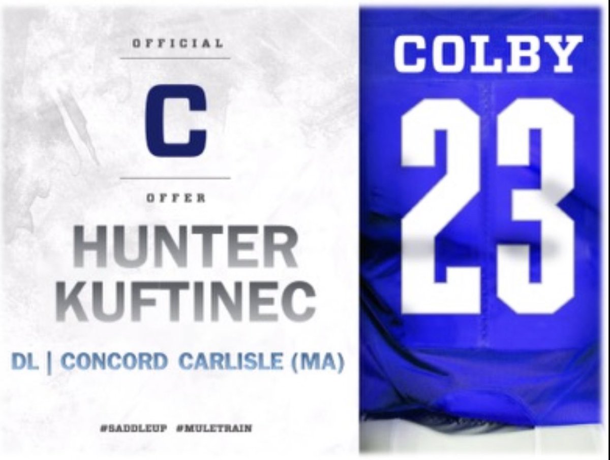 After a great conversation
with <a href="/CoachKasabian/">Brent Kasabian</a>, I am excited to
have received an offer
from <a href="/Colby_Football/">Colby Football</a>!
<a href="/ColbyCoachCos/">Jack Cosgrove</a> 
<a href="/_CoachKD/">Keith Davis</a> 
<a href="/CoachReed_CCFB/">Josh Reed</a> 
#MuleMade 
#SaddleUp