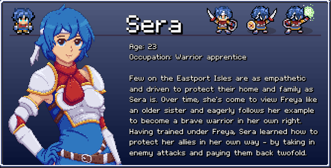 TeamBewitched's tweet photo. To further celebrate #AceWeek2022 We want to once more put a spotlight on Sera, our POV character of Absinthia, who's both asexual AND aromantic!  She's kind, she's top quality little sister material, and she's a battlefield beast!
#JRPG #pixelgames #LGBTQ https://t.co/r34iTycWDm