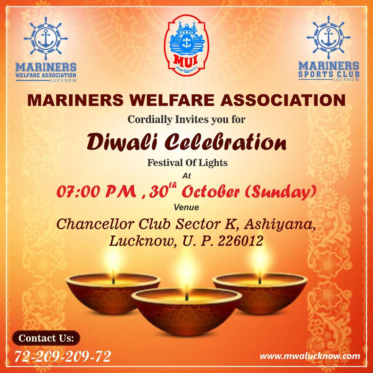 WelfareMwa's tweet photo. Mariners Diwali Celebration/Party on individual sharing basis &amp; Last date for payment &amp; bookings/Confirmations 29th October/0900hrs..For further details, Pls contact Mariners Welfare Association (MWA) on 72-209-209-72 or +91 91196 03496 https://t.co/uprLvin4sH