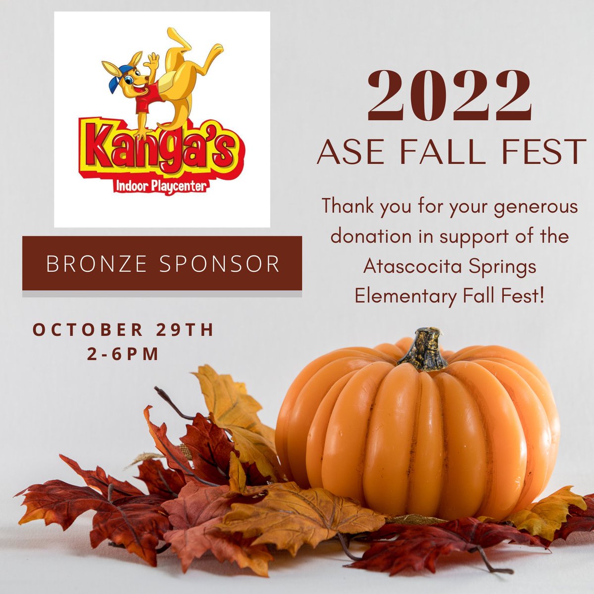 ASE_PTOHumble's tweet photo. Thank you so much to Kanga's Indoor Playcenter of Atascocita for their generous donation in support of our #ASEFallFest22! Kanga's is an indoor playplace for kids and birthday parties, and will even be opening a location in Atascocita very soon! We appreciate your sponsorship! https://t.co/DGANVCXitD