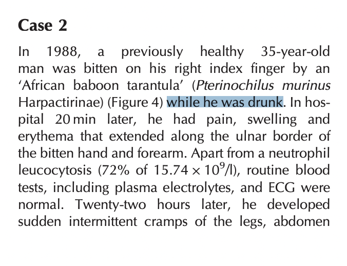adnroy's tweet photo. One more spider tweet, then I'm done for the night. I came across this study while doing some research on Old World tarantula bite victims. I...think this is instructive. https://t.co/Tg0UX7EwOG