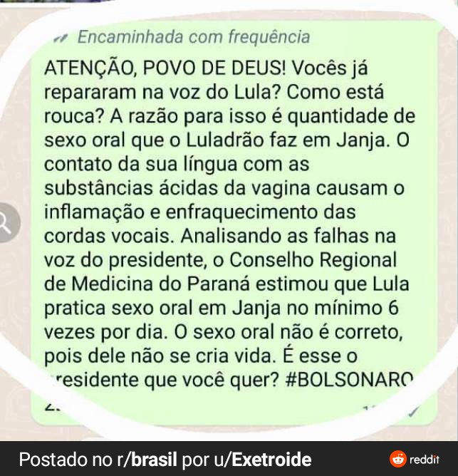 Acabei de ver uma mensagem e rindo demais agora. O Lula não tem língua presa e só fala daquele jeito rouco pois a Janja é uma mulher de muita sorte e feliz