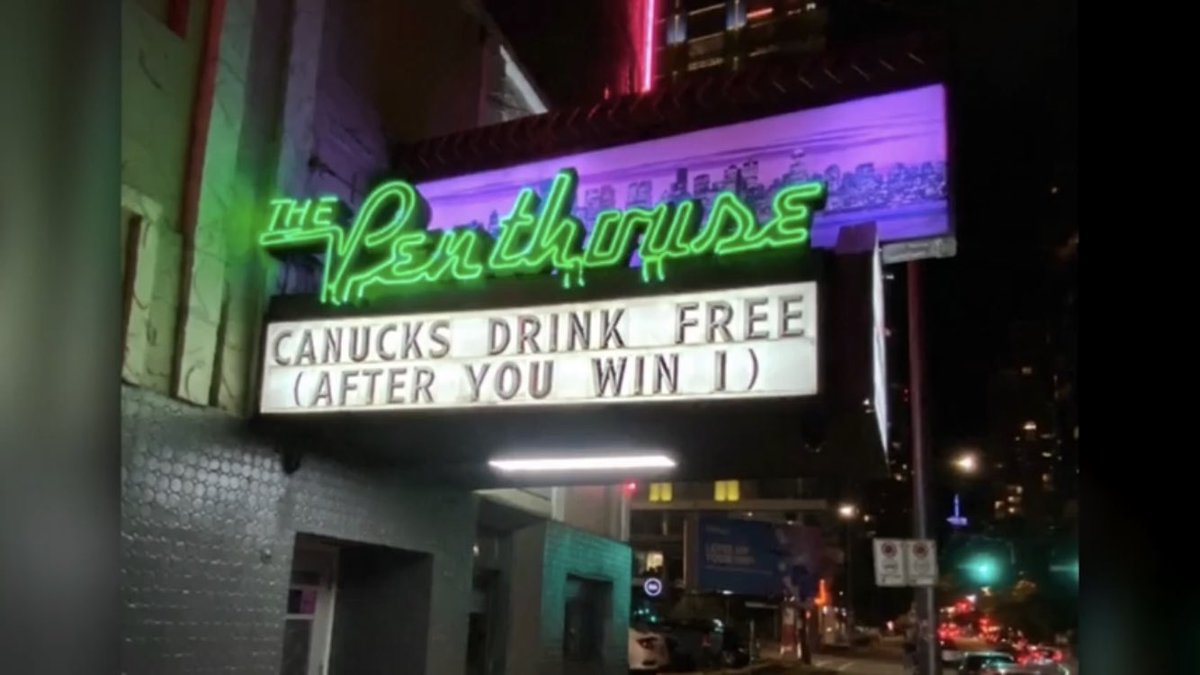 jarmstrongbc's tweet photo. #BREAKING: Vancouver @Canucks appear to have scored free drinks at the city’s best-known strip bar.
#FirstWin #Canucks https://t.co/PMbzS5xdYk