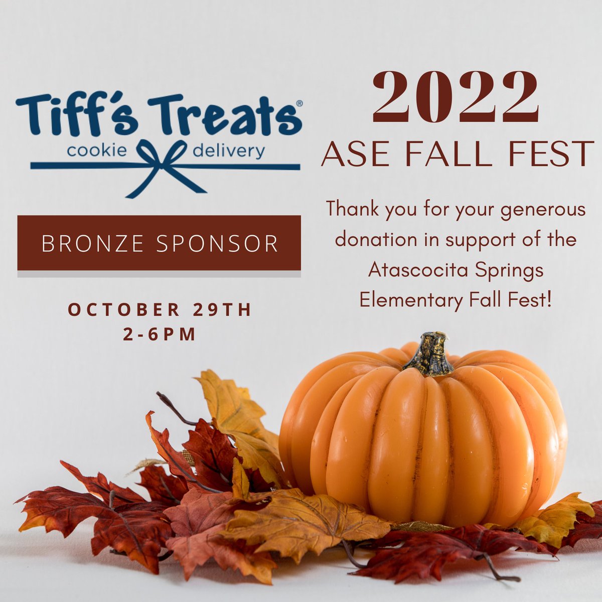 ASE_PTOHumble's tweet photo. Thank you so much to @tiffstreats for their generous donation in support of our #ASEFallFest22! Tiff’s Treats is the original warm cookie delivery. They make classic, baked-to-order cookies and brownies straight from the oven! We appreciate your sponsorship! Check them out! https://t.co/lTcKwgK4S1