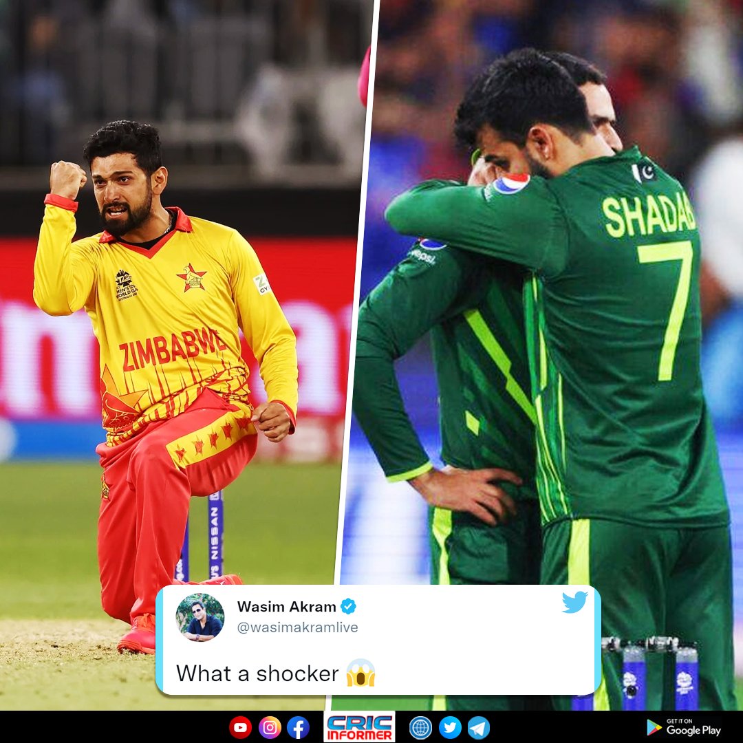 CricInformer's tweet photo. Former Pakistani cricketer Wasim Akram reacted on Pakistan's defeat against Zimbabwe.

#ZIMvPAK #PAKvZIM #Pakistan 
#T20WorldCup #T20CWC2022  #cricketnews #Zimbabwe #Cricket https://t.co/FhIBbGA37U