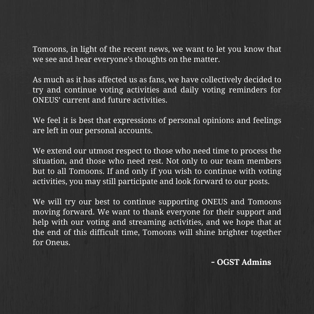 OneusSuppTeam's tweet photo. [Admins Notice]

🫂

#ONEUS https://t.co/8kMQvC9hq7